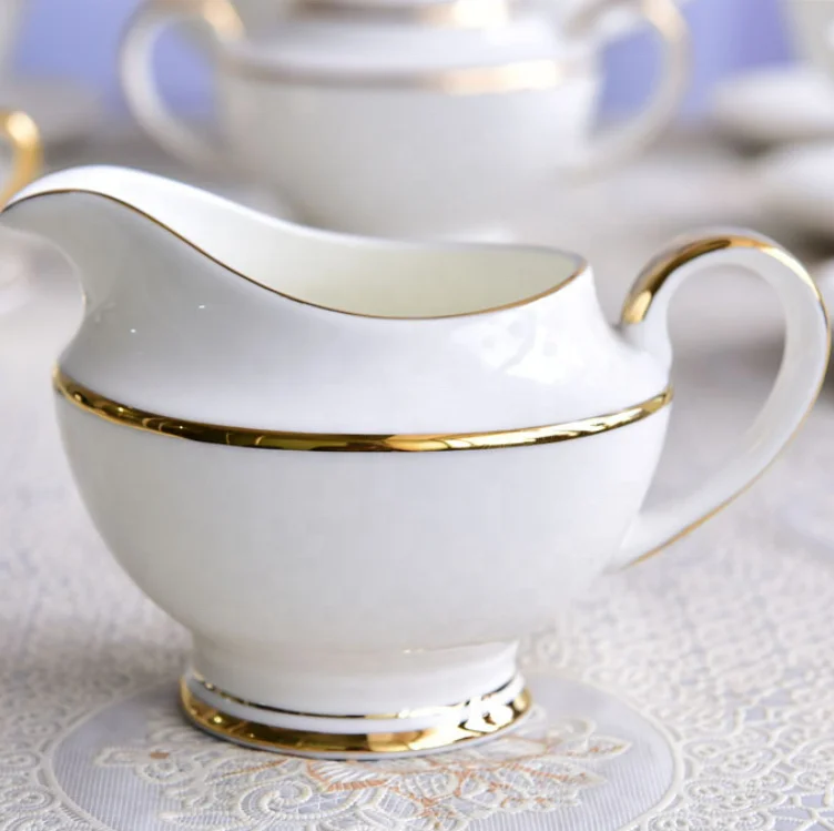 Custom white ceramic  gold rim line 17 pieces bone china coffee & tea sets tea cup set English tea set