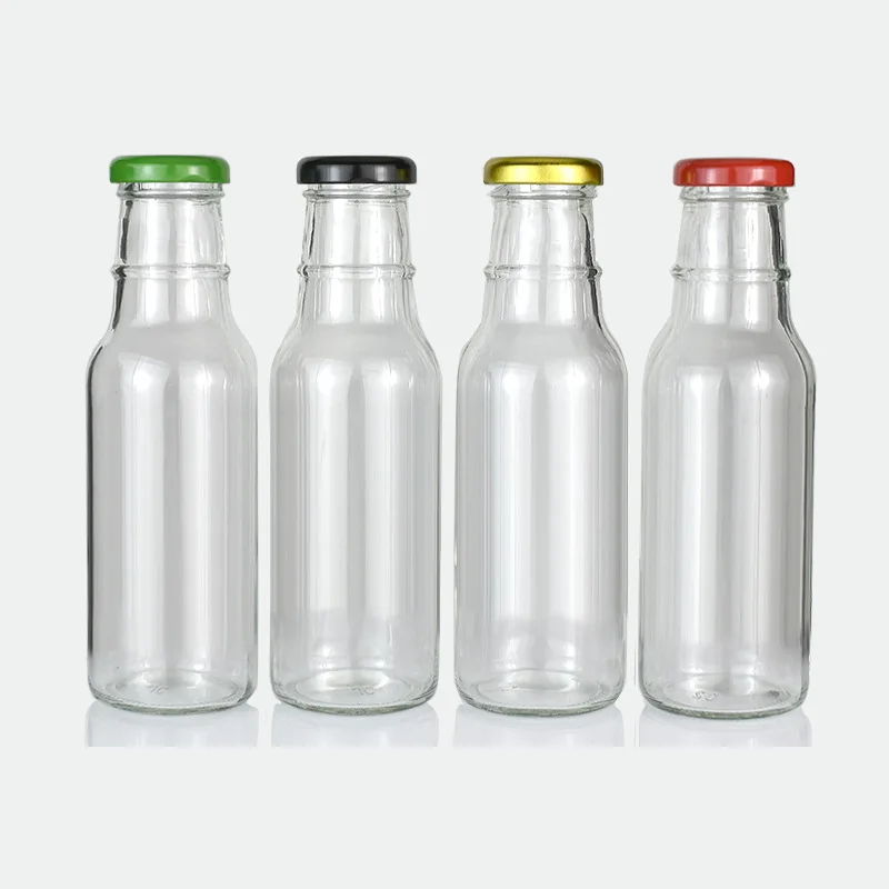 Wholesale 250ml transparent glass bottle for ketchup salad dressing soy sauce vinegar with anti-theft cap in kitchen