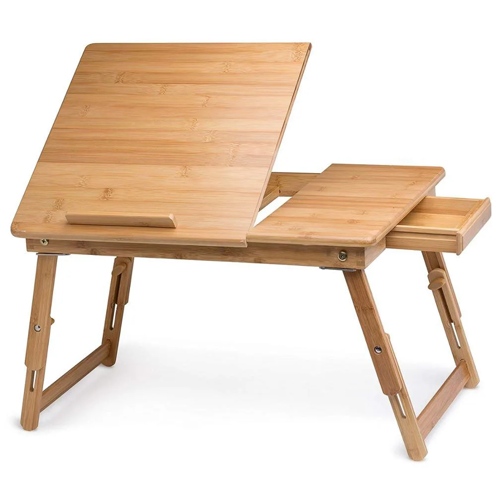 
Bamboo Laptop Stand Adjustable Portable Computer Table with Drawer on Bedroom  (62223384482)