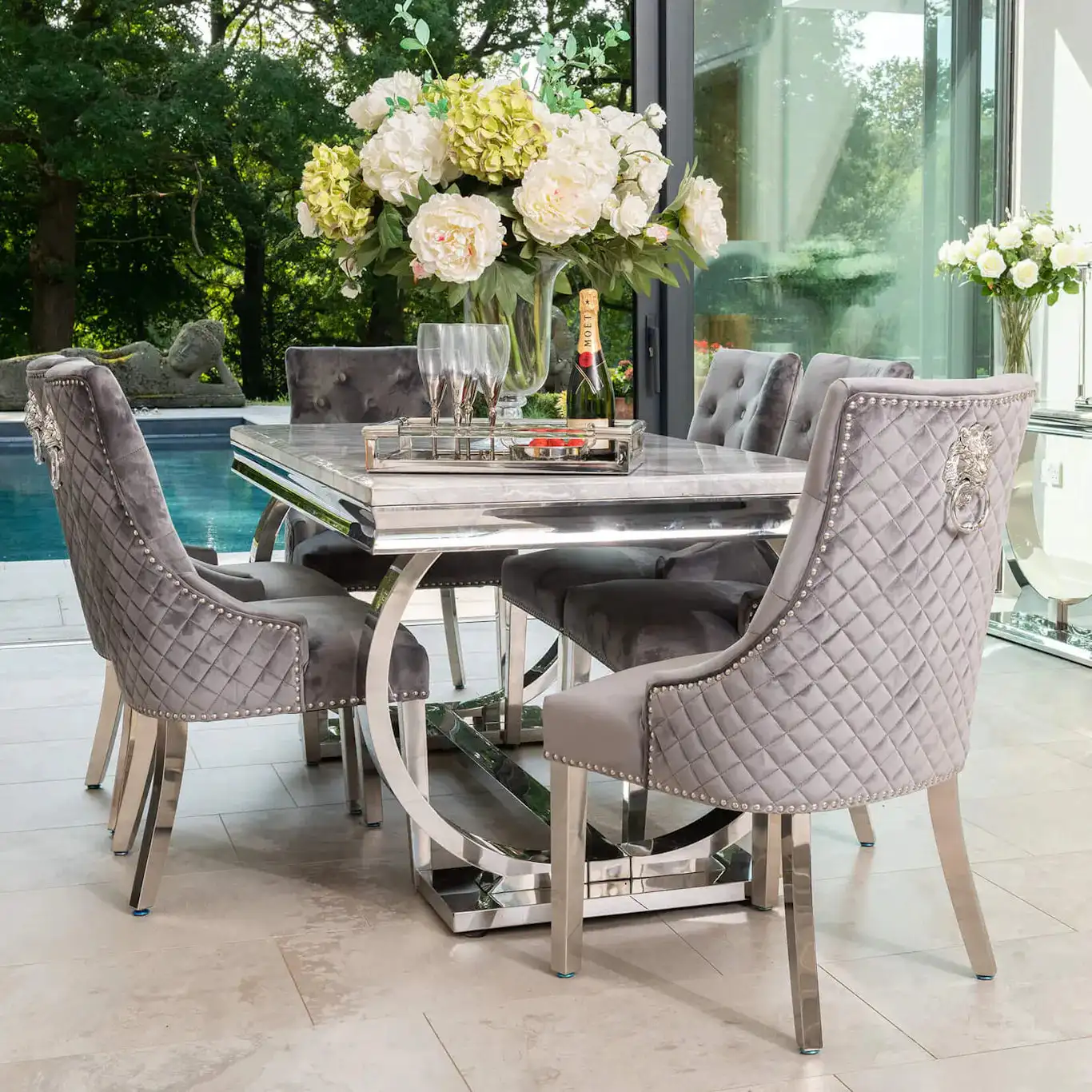 Modern Dining Room Furniture Stainless Steel Base Marble Top Round Dining Table Silver Chrome Restaurant Table For Home Hotel