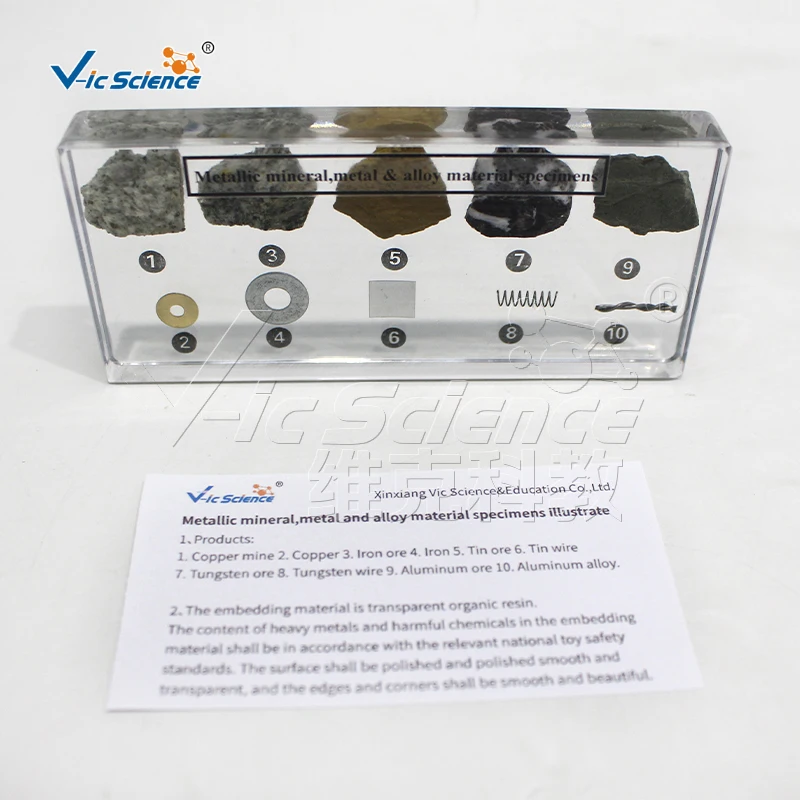 Embedded specimens of metallic minerals metals and alloys model for school education mineral specimens
