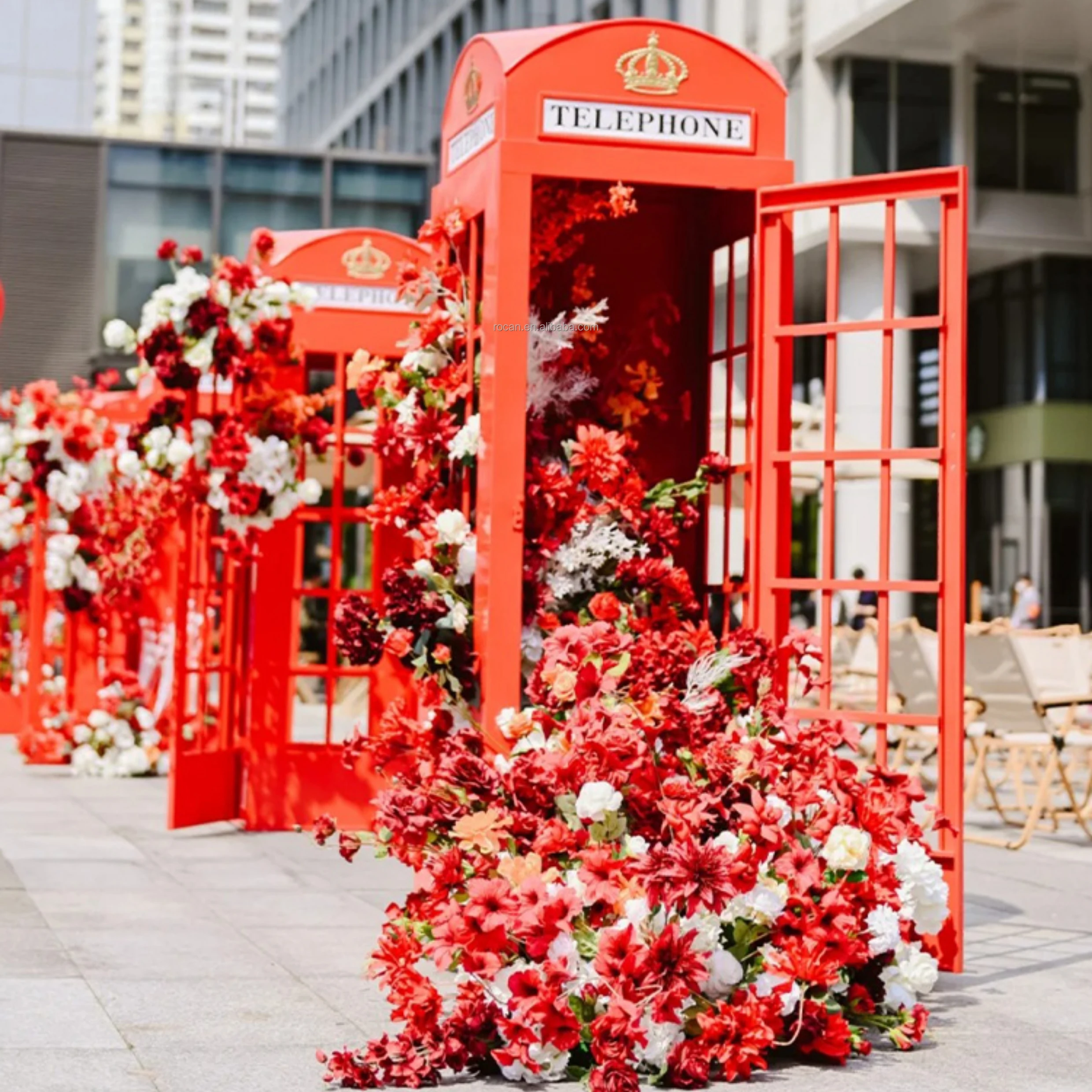 Party Decoration Props Flower Decoration Red Pink Telephone Booth for Wedding Events Supplies Backdrops