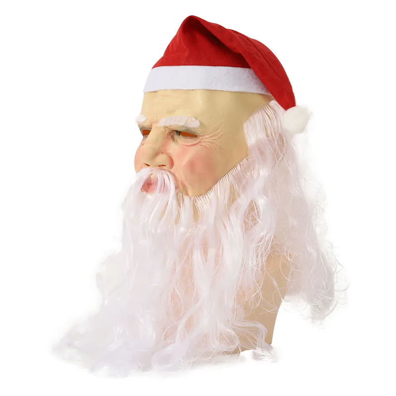 Santa claus Party Mask Realistic Latex Mask Full Over Head  Christmas Masks with Red Santa Hat and Beard Overhead