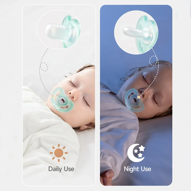 Accept Custom Baby Silicone Pacifier Reusable Food Grade Safety Silicone Soother Colourful Baby Day Night Dummy Pacifier