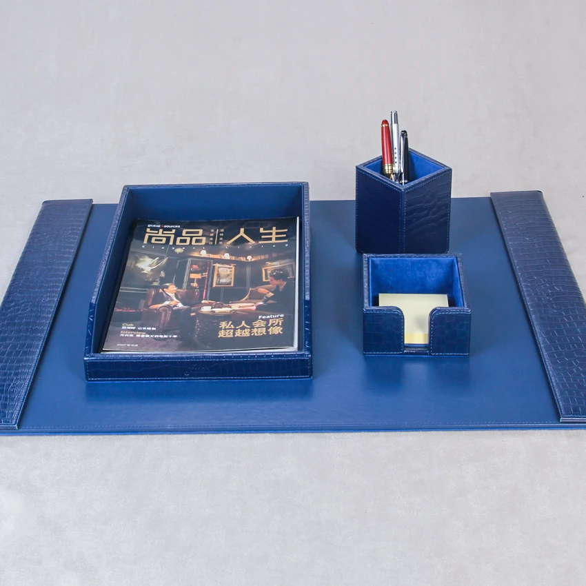 High Quality Durable Factory Wholesale Desk Set Leather Pen Holder file box Business Card Case Stationery Gift Set