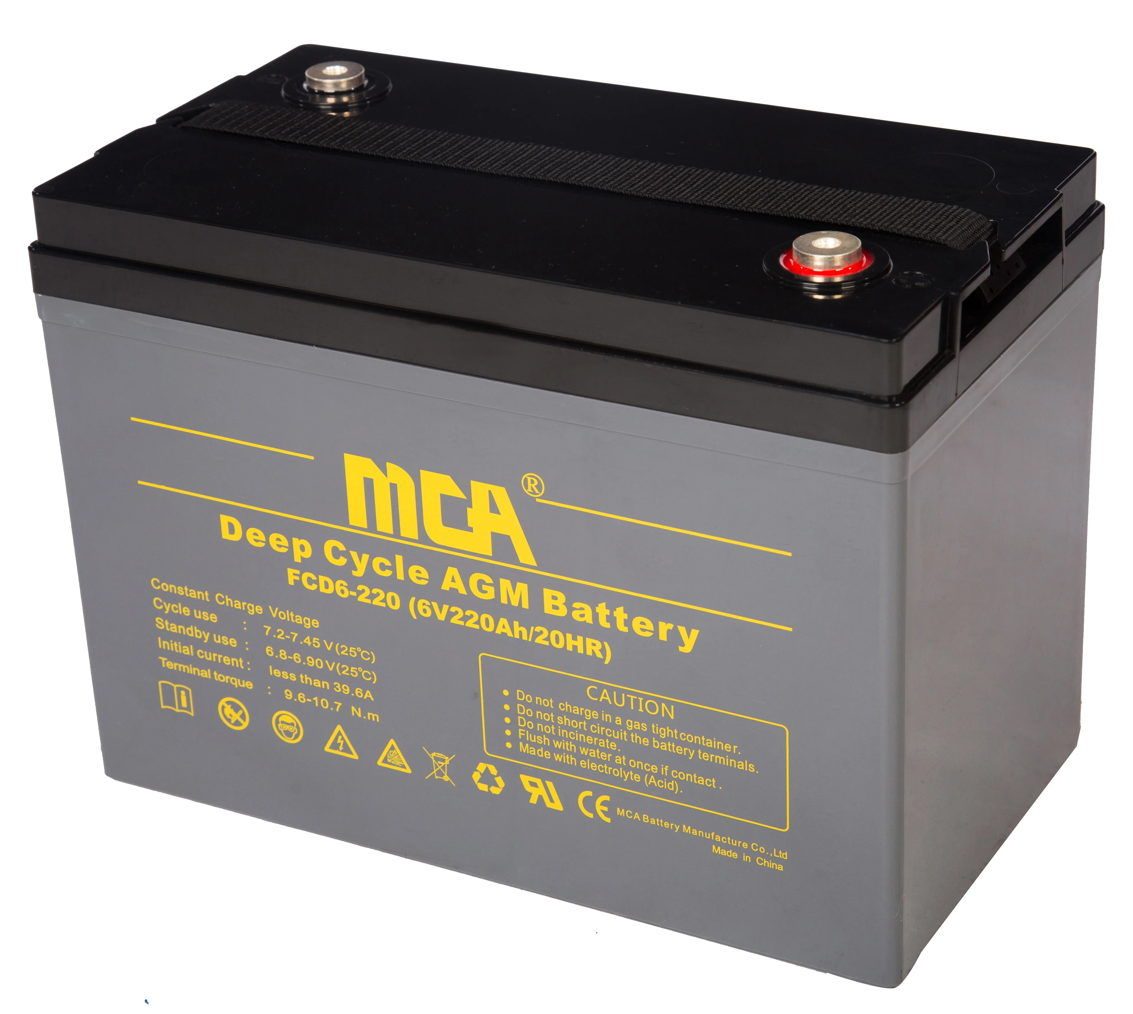 MCA valve regulated lead acid vrla batteries deep cycle gel power station marine sweeper 6v 220ah battery
