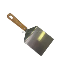 Solid wooden handle grilling teppanyaki tools set extra thick spatula scraper tongs stainless steel  hamburger pizza turner