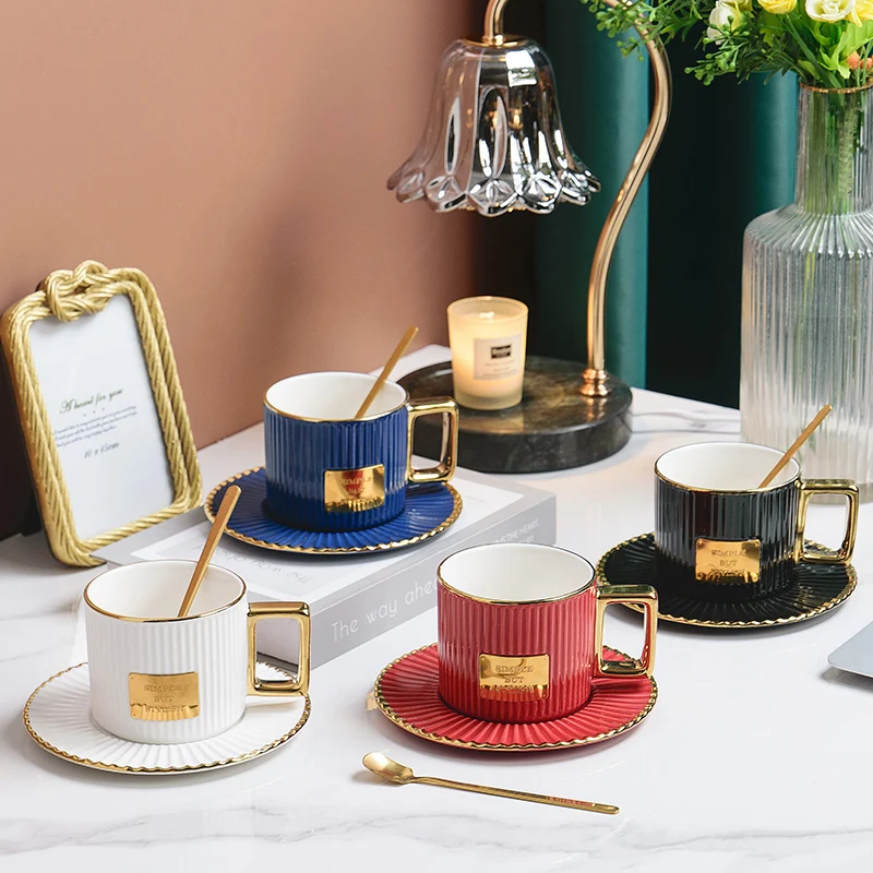 Chaozhou  Multi Color Europe Coffee set Porcelain Milk Tea Cup Ceramic Gold Tea Cup With Saucer