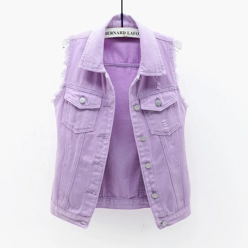 YFS wholesale custom 2024 new denim waistcoat women short spring summer slim sleeveless jacket ripped cardigan top