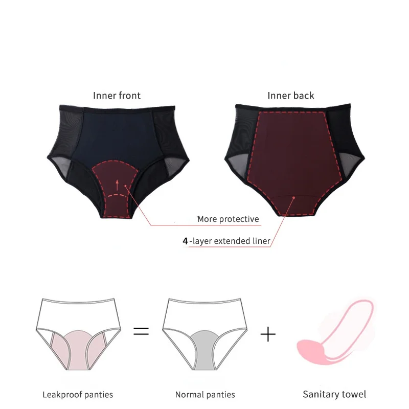 Bamboo Fiber Cotton 4-layer Menstrual Panties Period Reusable Briefs Underwear Leakproof Heavy Absorbent Incontinence Lingerie