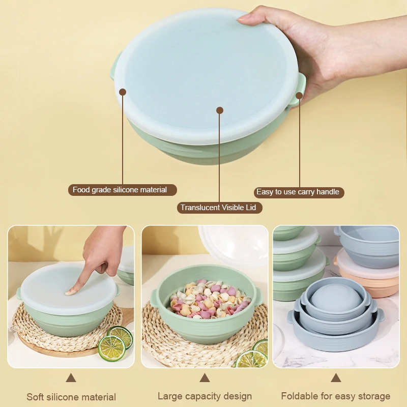 Collapsible Food Storage Containers with Lids Silicone Meal Prep Lunch Containers BPA Free Reusable Bento lunch Box Set