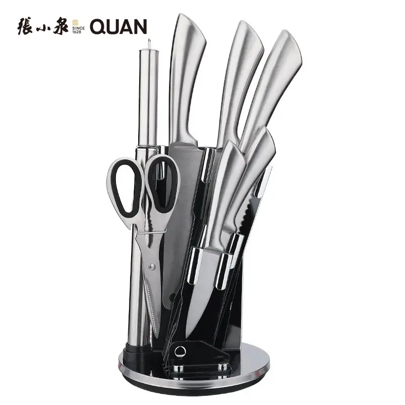 Hot selling Kitchen knife set with acrylic holder 410 hollow handle cooking knife sets