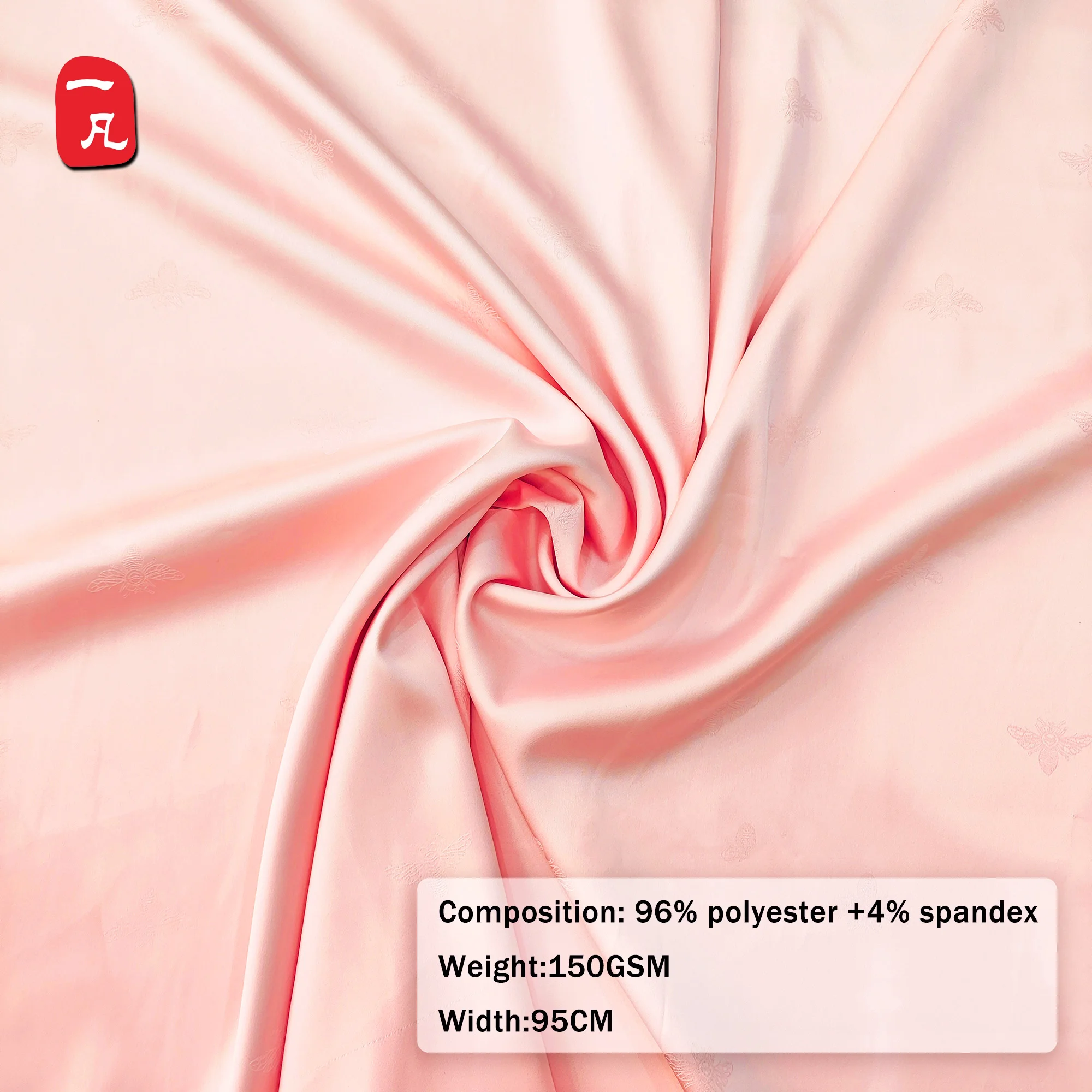 Classical Pink bee print Soft 96%Polyester 4% Spandex Satin Jacquard fabric for Party Dress Sleeping Wear