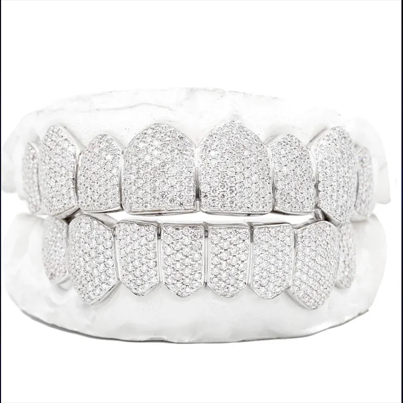 Custom Fashion Hip Hop Jewelry 925 Sterling Silver Iced Out VVS Diamond Round Cut Honeycomb Moissanite Teeth Grillz For Mens