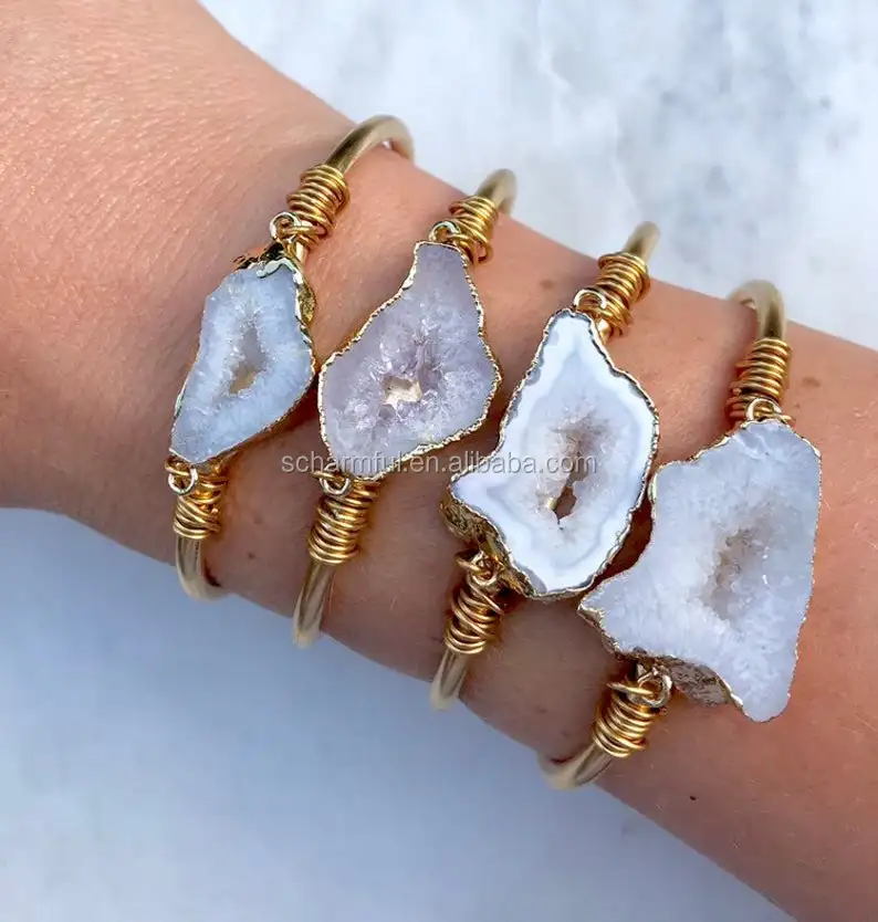 BS190925 Boho Chic IMPERIAL Jasper Stone Gold Plated Cuff Bangle