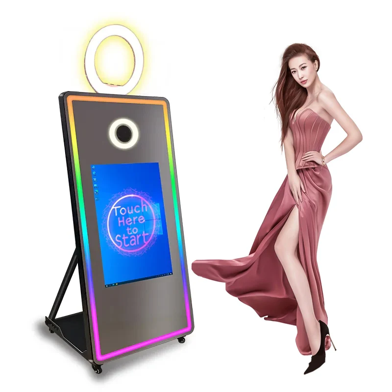 2024 Wholesale Mirror Photo Booth Machine Mini Selfie 40 70 Inch Touch Screen Magic Mirror Photo Booth With Camera And Printer