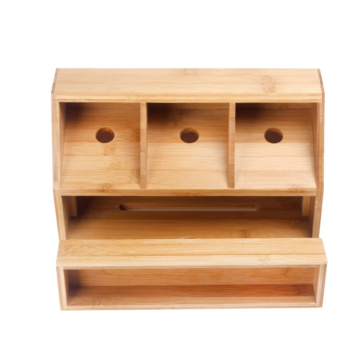 Eco-friendly bamboo office file holder storage phone holder