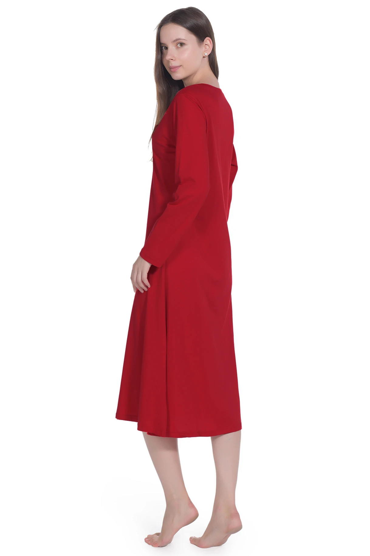 Indefini Nightgown for Women Cotton Long Sleeve Sleep Shirt Sleepwear Henley Full Length Nightshirts