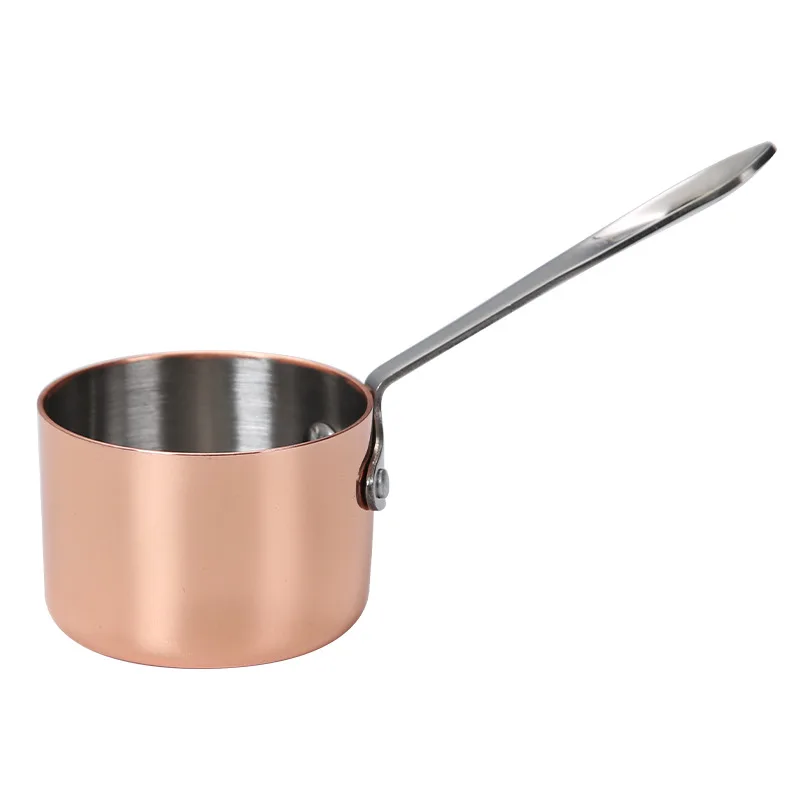 Serving Dishes Restaurant Mini Small Pot With Handle Stainless Steel 304 Rose Gold Sauce Pan Measuring Cup