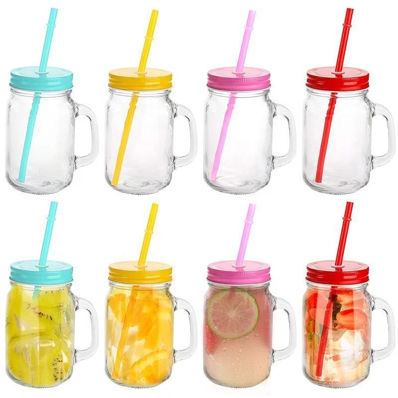 Factory Irect 16oz Clear Round Empty Glass Mason Jar Cup and Mug with Handle