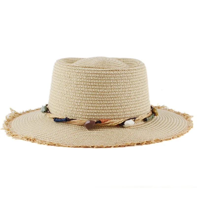 China Supplier Cheap Straw Boater Hat Sailor Skimmer With Black Band Summer Sun Hat For Men Women