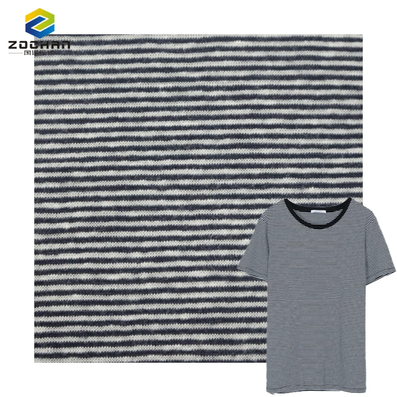 Super value 55% linen 45% modal stripe jersey Breathable lightweight knit fabric for summer clothing dress t shirt