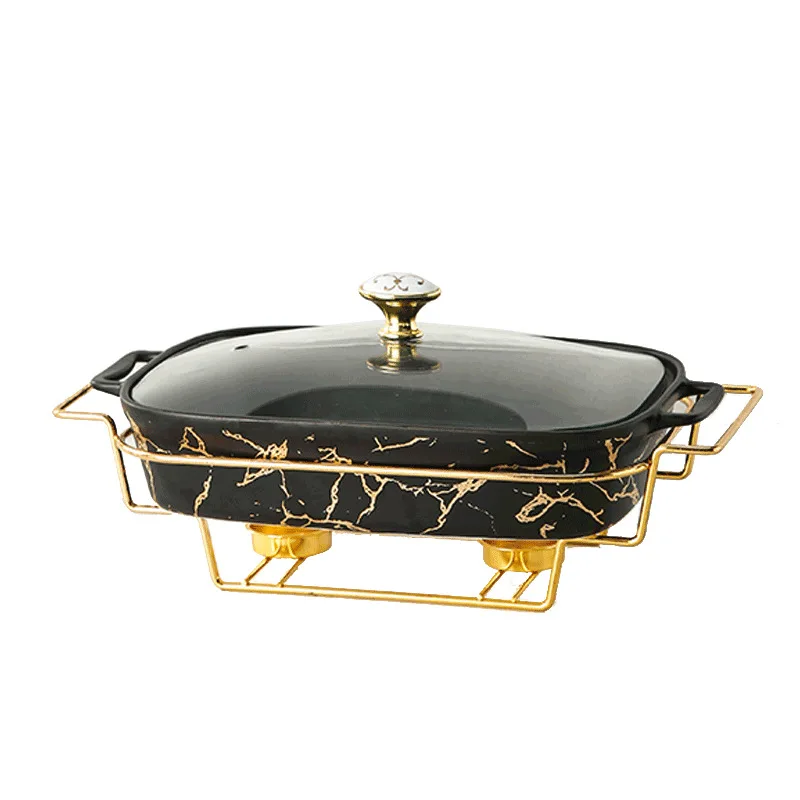 Nordic Rectangular Shape Ceramic Casserole Home Tableware Light Luxury Black White Green Grilled Fish Pot Plate With Shelf