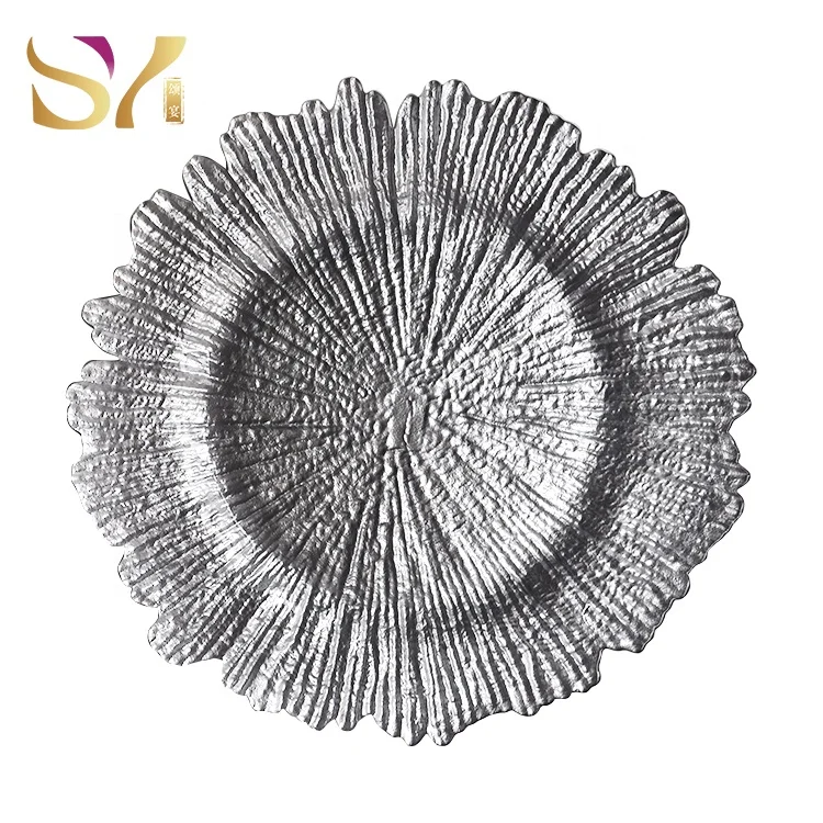 
Wedding party gold rim clear glass charger plate for table decoration 