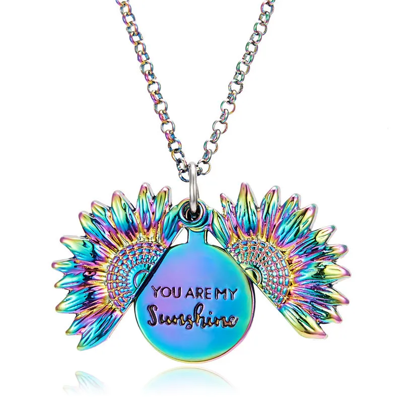 Open Locket Necklace Engraved You Are My Sunshine Sunflower