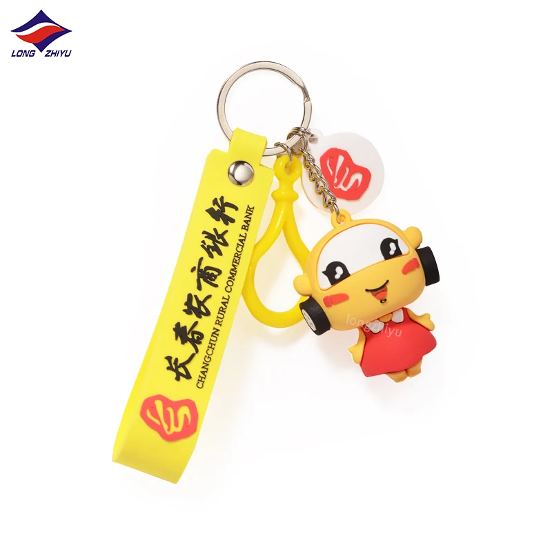 Professional Custom Cute Cartoon Doll PVC Keychain with Logo 3D Character Keyring Rubber Strap QR Code Kawaii Key Chain Gifts