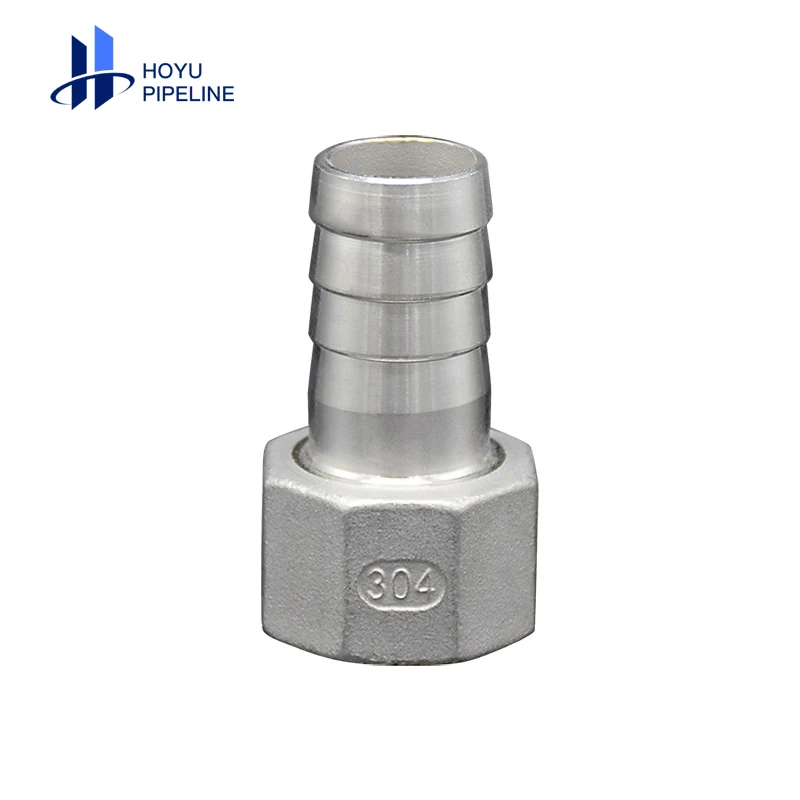 Water Supply Plumbing Materials Stainless Steel Threaded 304/316 Pipe Fitting Stainless Steel Hex Female Hose Barb Nipple