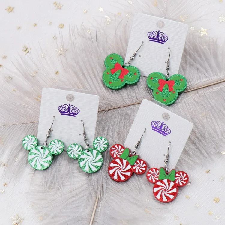 ERS479ER1134 Factory Genuine Mouse Head With Bow Holiday Statement Christmas Dangle Earrings