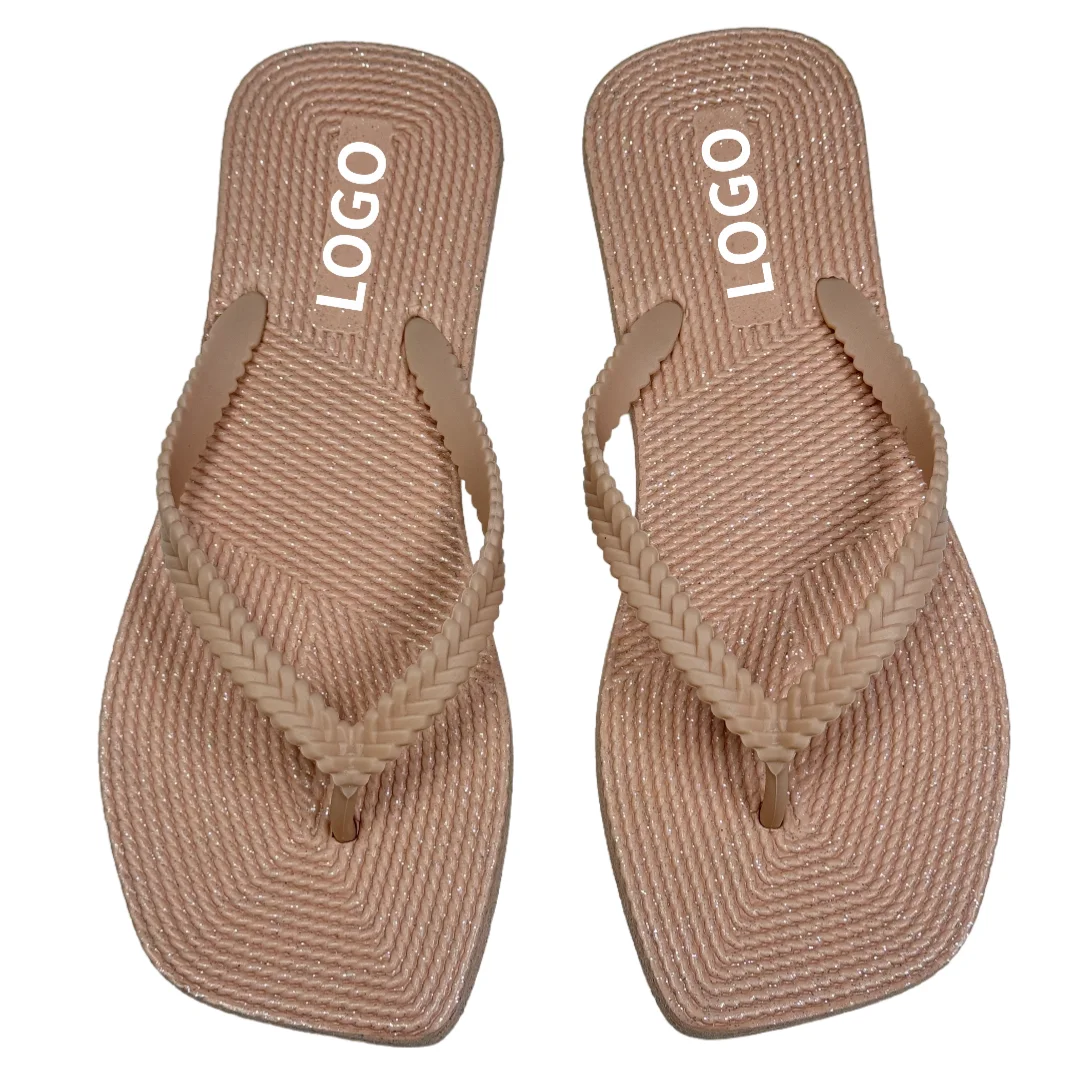 Summer Fashion candy color straw sole pvc ladies female shoes casual outdoor shining custom flip flops