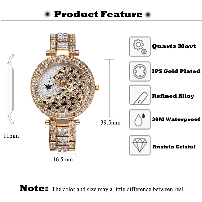 MISSFOX Women Quartz Watch Fashion Bling Casual Ladies Gold Watch Crystal Diamond Leopard for Women Clock