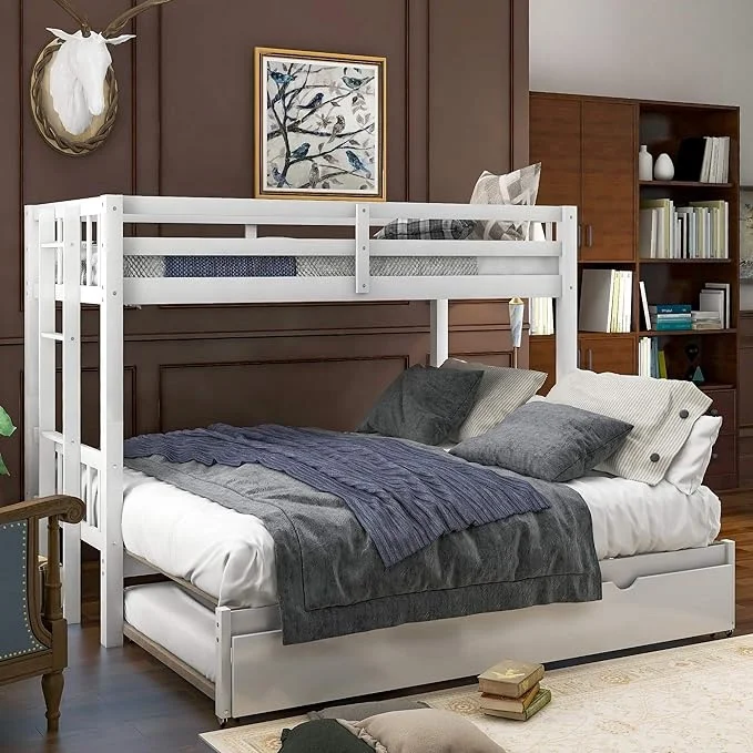 cheap price children hostel bedroom furniture foldable triple kids 3 layer wood double twin bunk bed