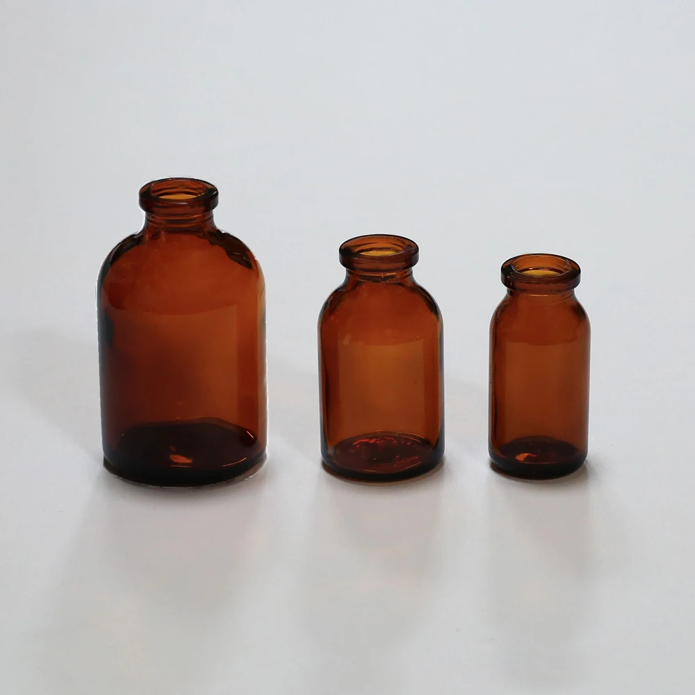 5ml 7ml 8ml 10ml 15ml 20ml 30ml 50ml 100ml Amber Clear sterile injection molded glass vials with rubber stopper
