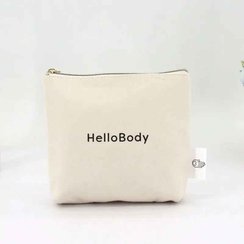 Luxury Plain Custom Black Clutch Cotton Canvas Zip Pouch For Toiletry