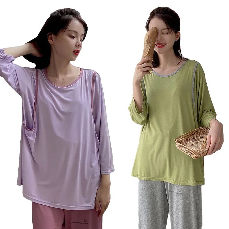 Modal Breastfeeding Maternity Pajamas Sets Pregnant Women Clothing Sleepwear Long Sleeve Top +Pants Nursing Nightgown