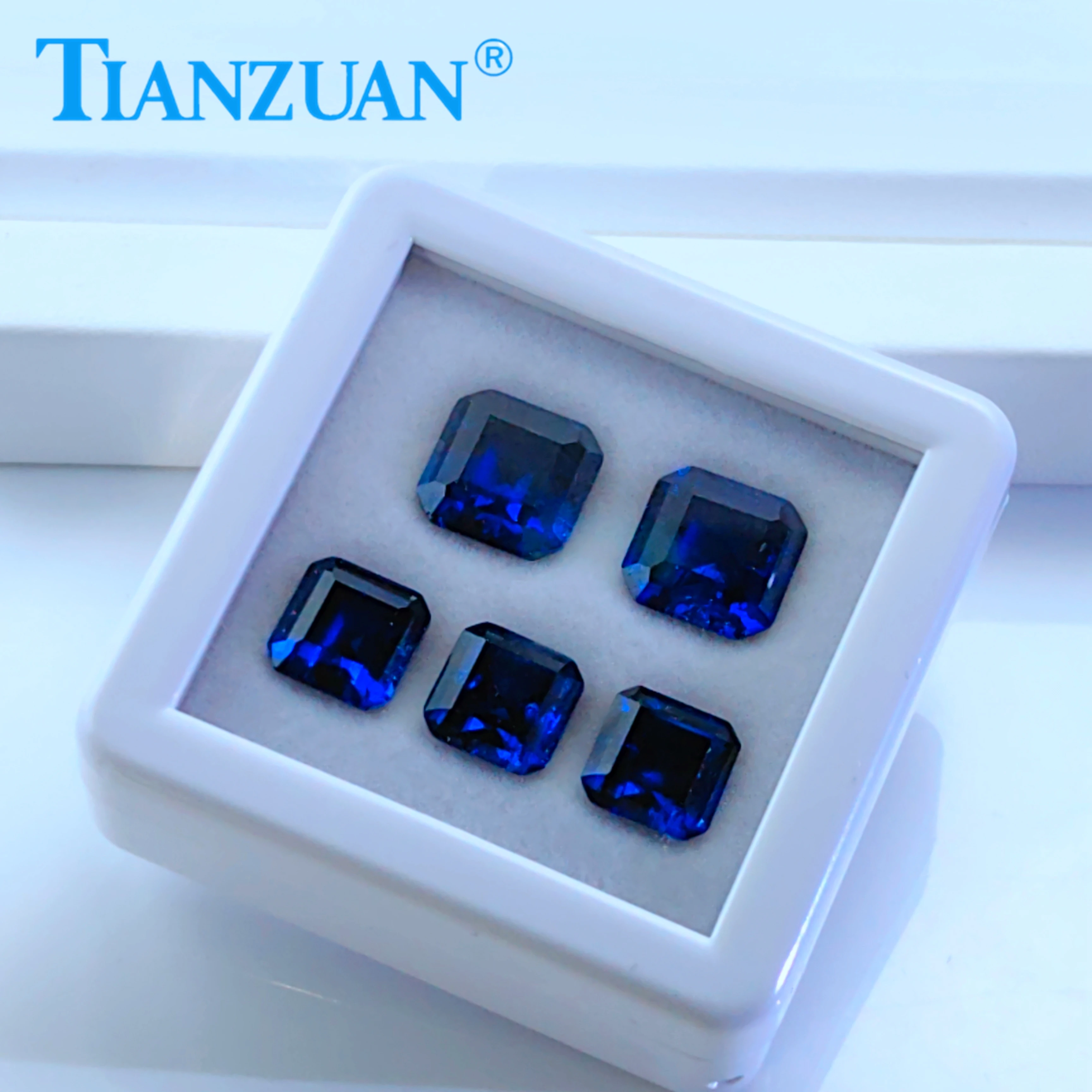 Authentic Allure: Handcrafted Royal Blue square Lab ruby sapphire with Natural Cotton Flecks