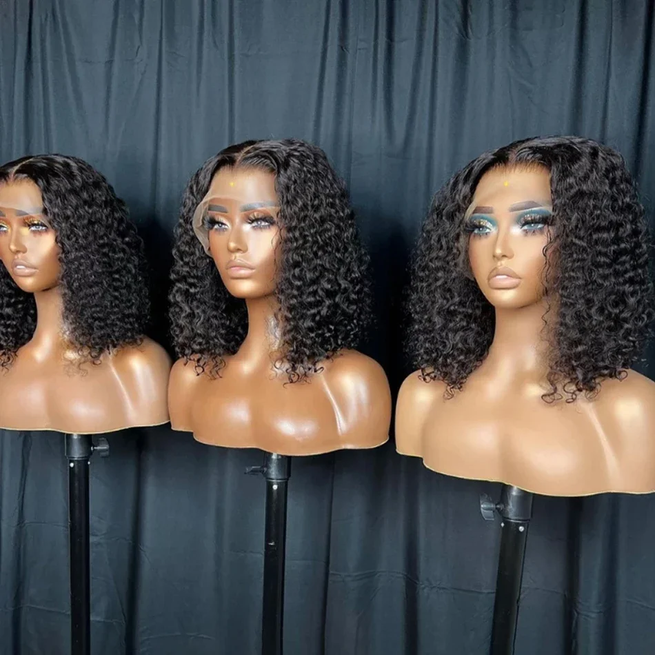 Short Kinky Curly Bob 12A Malaysian Lace Front Human Hair Glueless Wig