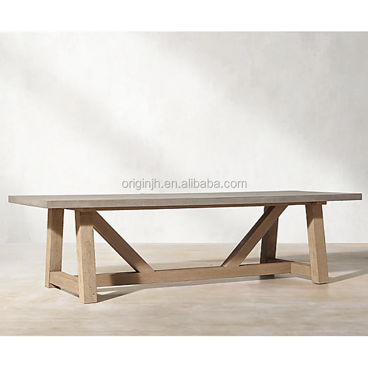 Outdoor Industrial style vintage french country design thick concrete tabletop wood dining table