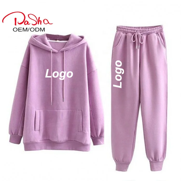 Комплект из двух предметов из пашата, Осенний женский фиолетовый спортивный костюм, флисовая толстовка большого размера и штаны, повседневный спортивный костюм, зимний женский комплект