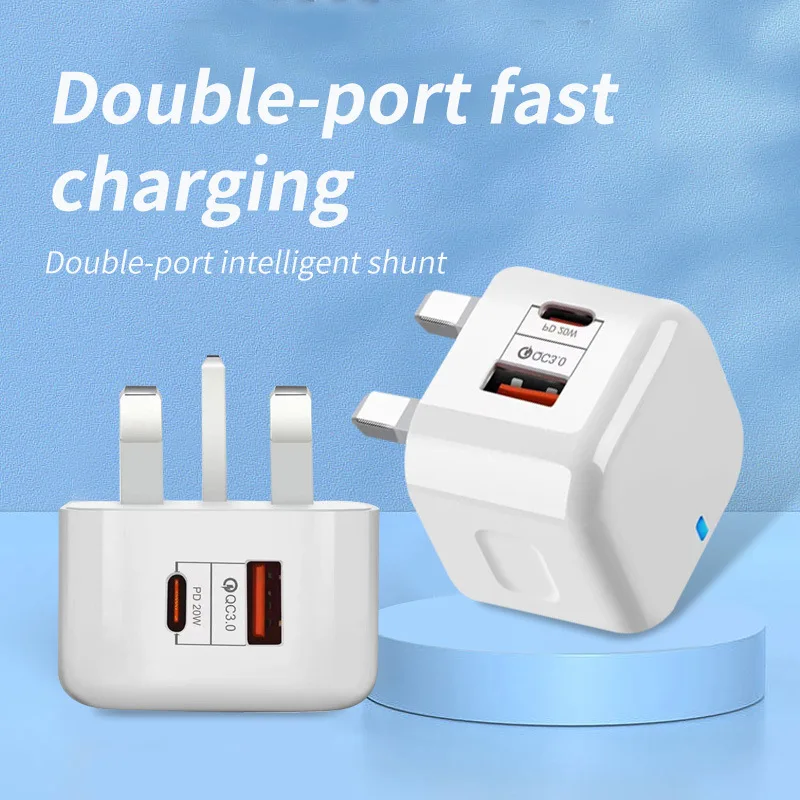 UK EU Plug 20W universal usb c travel charger dual usb adapter charger for phone tablet QC 3.0 Type C power adapter fast charger