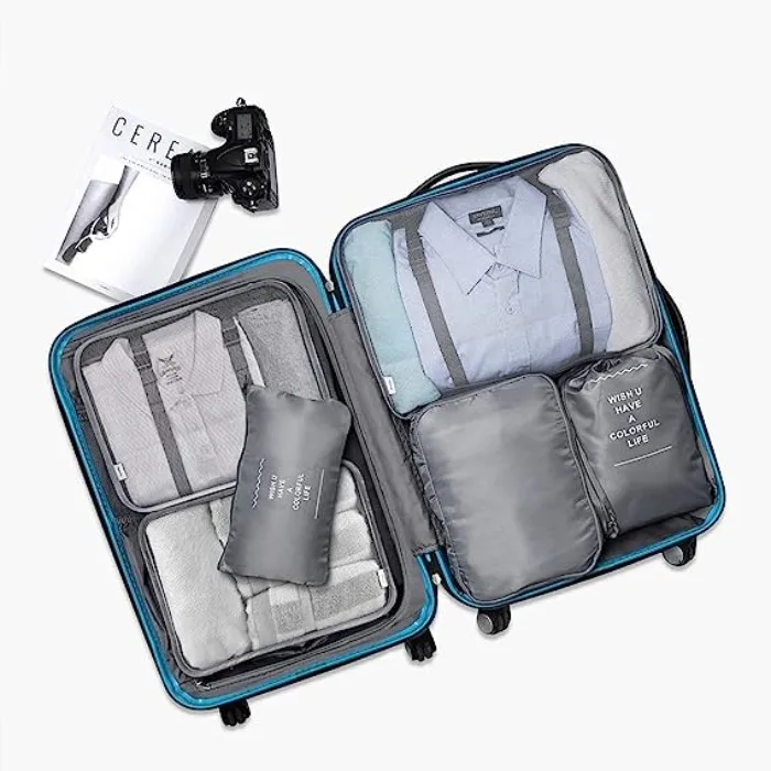 Amazon Hot Sell Waterproof 7 piece Packing cubes for travel organizer