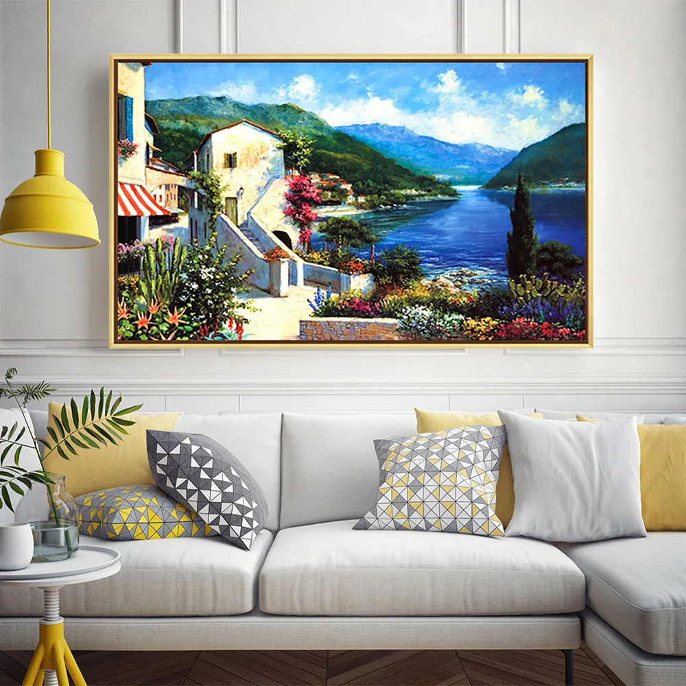 Custom design high resolution mediterranean seaside landscape painting