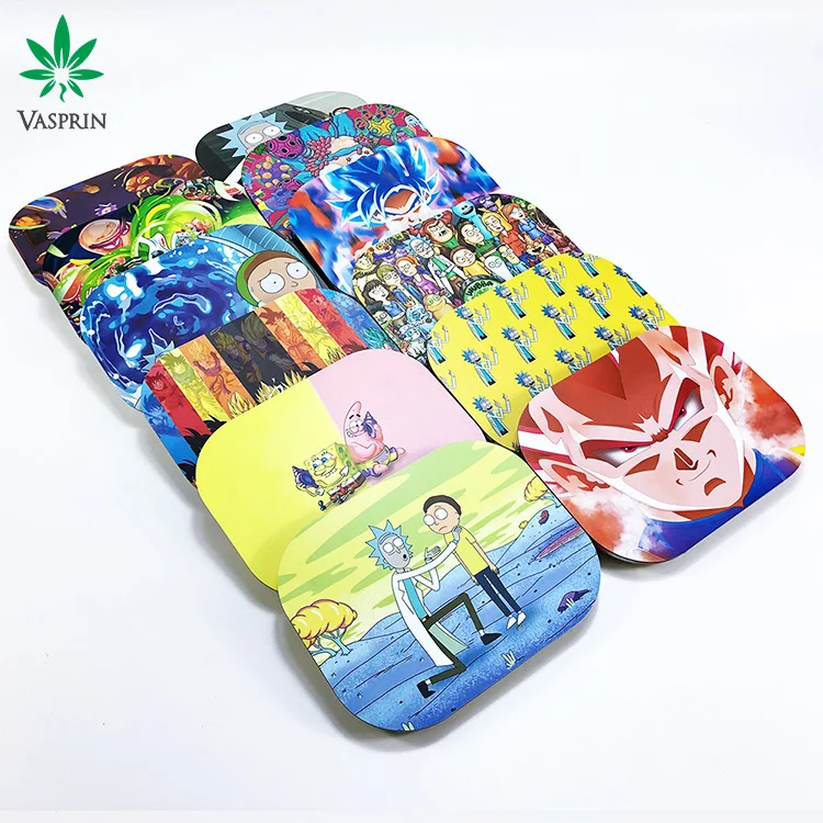 Vasprin Wholesale Custom Printed Portable Plain Small Metal Magnetic Lip Custom Rolling Tobbaco Tray