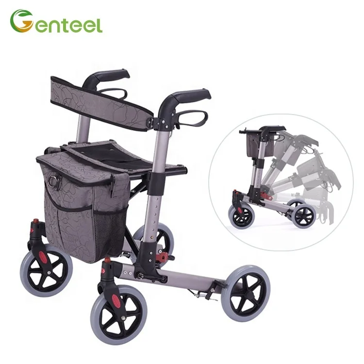 Double Folding Rollator Walker Height Adjustable Outdoor Rollator Lightweight Walking Frame For Elderly Care