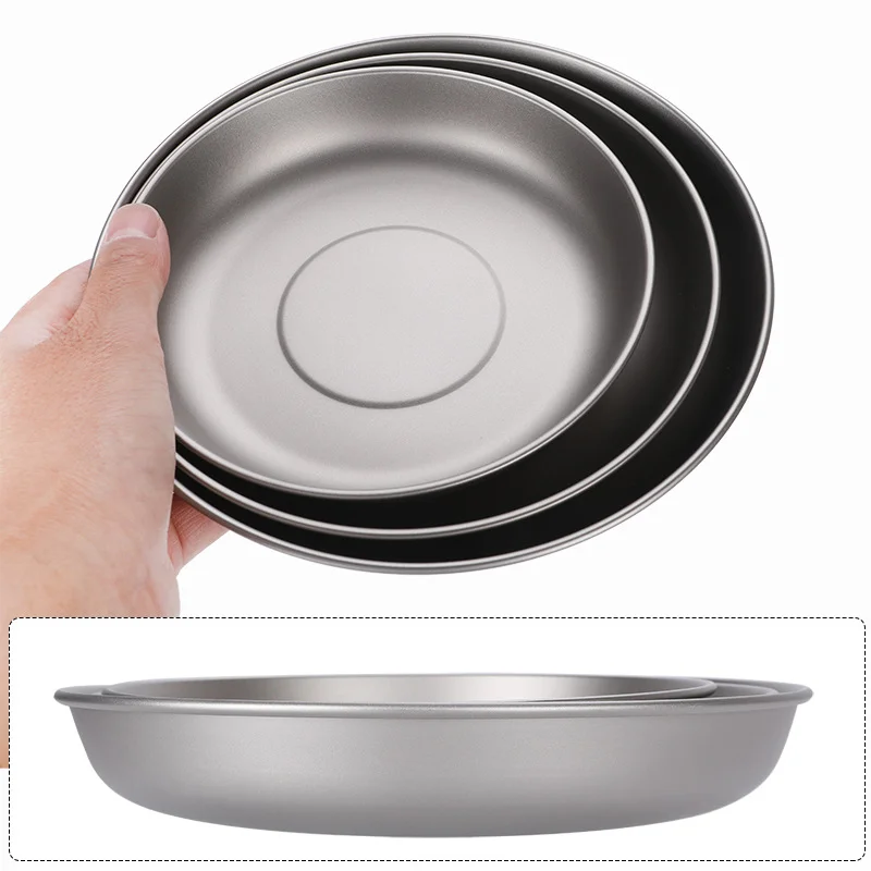Camping Large Plates Outdoor Tableware Titanium Dinner Dishes Pan