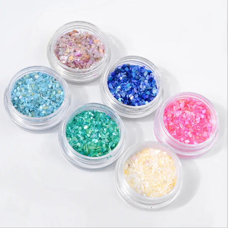 Natural shell small gravel glitter powder sequins magic color nail patch jewelry set 6 packs