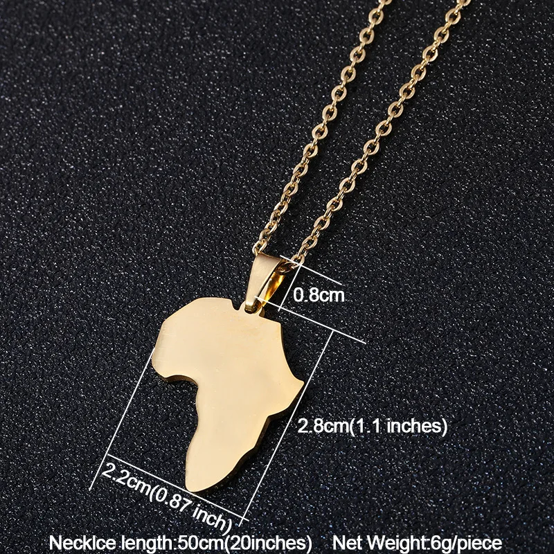 Wholesale 18K Gold Plated Stainless Steel Africa Map Pendant Necklace for Women